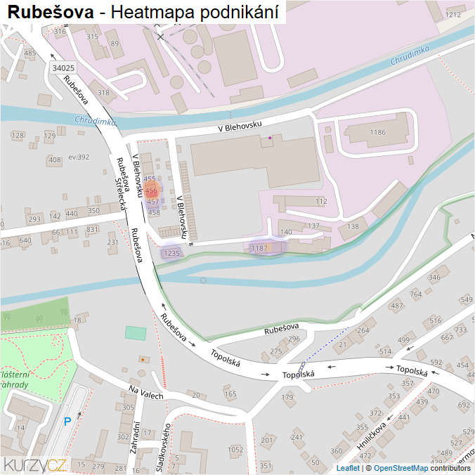 Mapa Rubešova - Firmy v ulici.