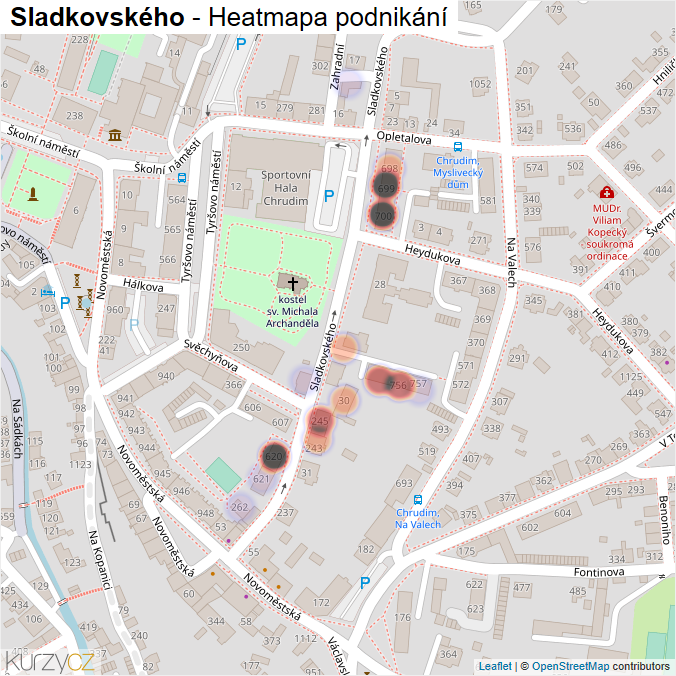Mapa Sladkovského - Firmy v ulici.