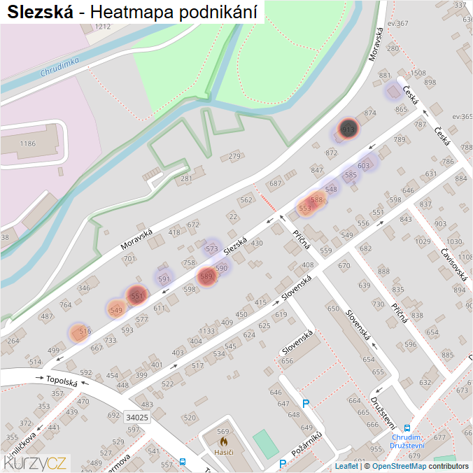 Mapa Slezská - Firmy v ulici.
