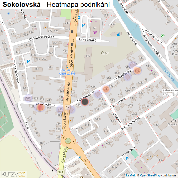 Mapa Sokolovská - Firmy v ulici.
