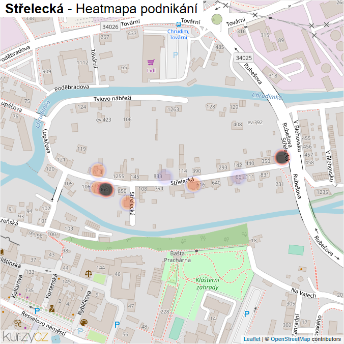Mapa Střelecká - Firmy v ulici.