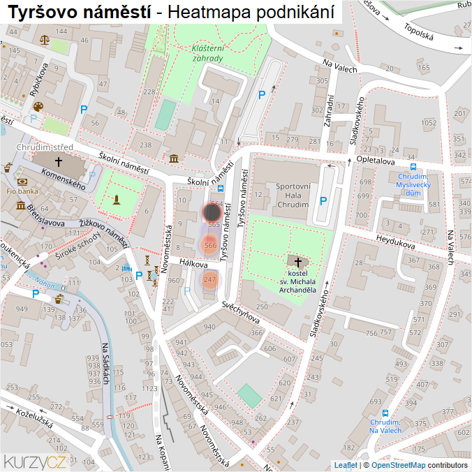 Mapa Tyršovo náměstí - Firmy v ulici.