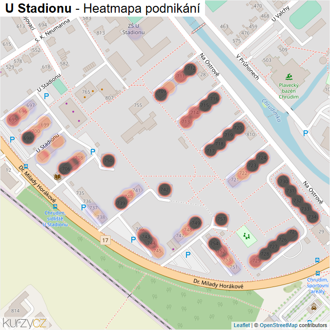 Mapa U Stadionu - Firmy v ulici.