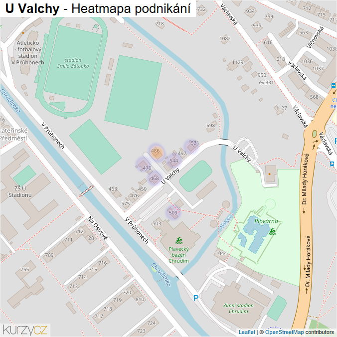 Mapa U Valchy - Firmy v ulici.