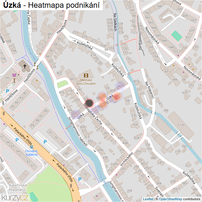 Mapa Úzká - Firmy v ulici.