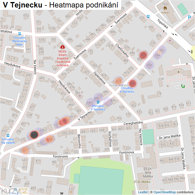 Mapa V Tejnecku - Firmy v ulici.