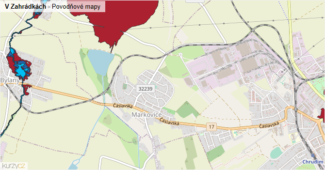 V Zahrádkách - záplavové mapy stoleté vody