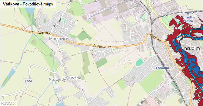 Vaňkova - záplavové mapy stoleté vody