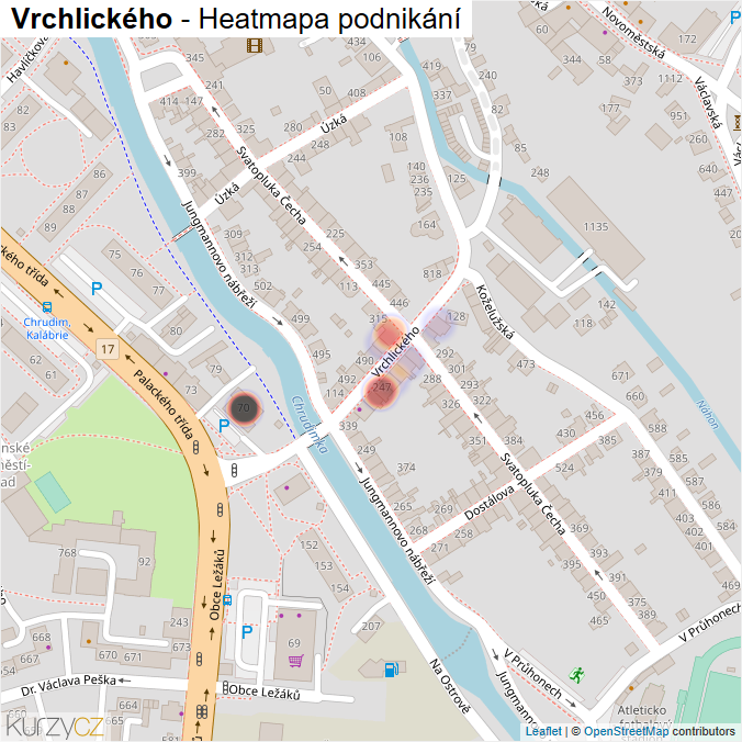 Mapa Vrchlického - Firmy v ulici.