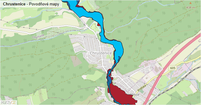 Chrustenice - záplavové mapy stoleté vody