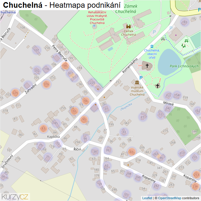 Mapa Chuchelná - Firmy v části obce.