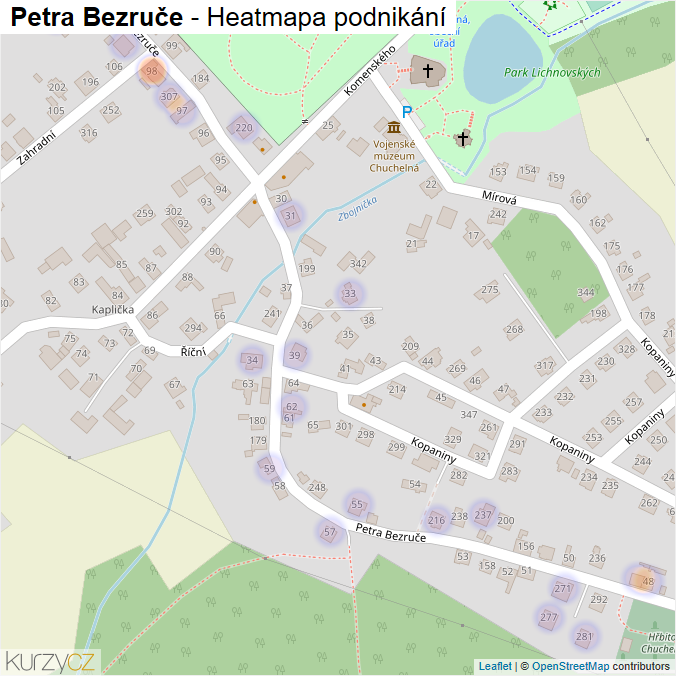 Mapa Petra Bezruče - Firmy v ulici.