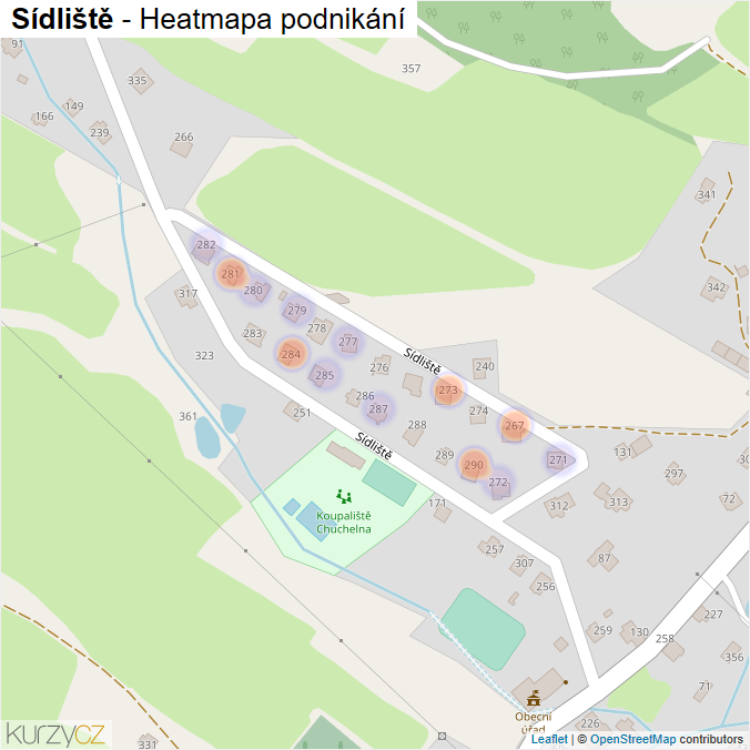 Mapa Sídliště - Firmy v ulici.