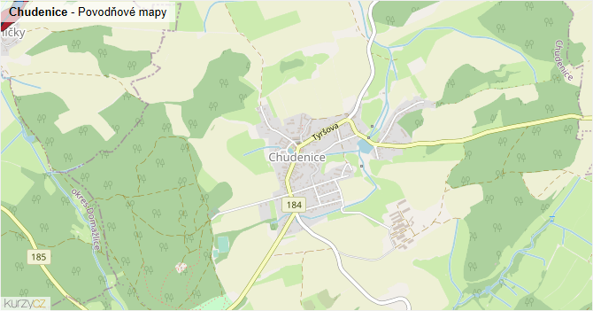 Chudenice - záplavové mapy stoleté vody
