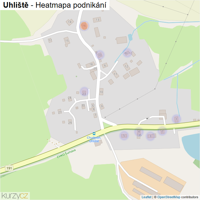 Mapa Uhliště - Firmy v části obce.