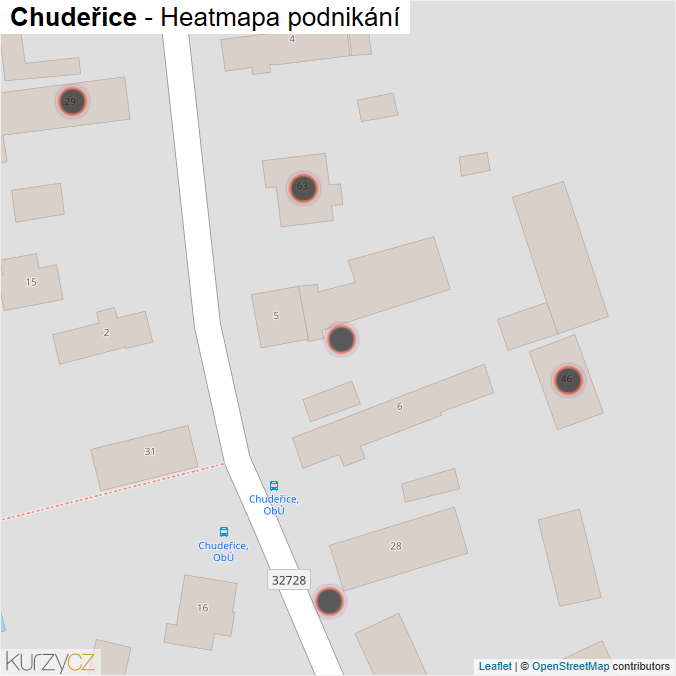 Mapa Chudeřice - Firmy v obci.