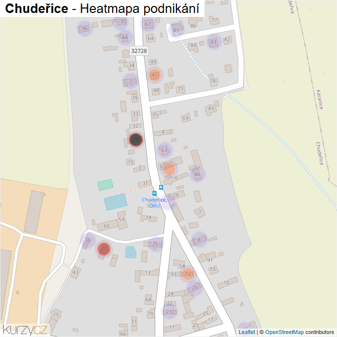 Mapa Chudeřice - Firmy v části obce.