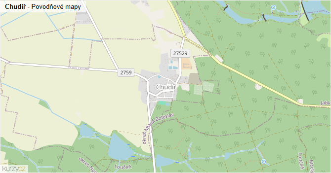 Chudíř - záplavové mapy stoleté vody