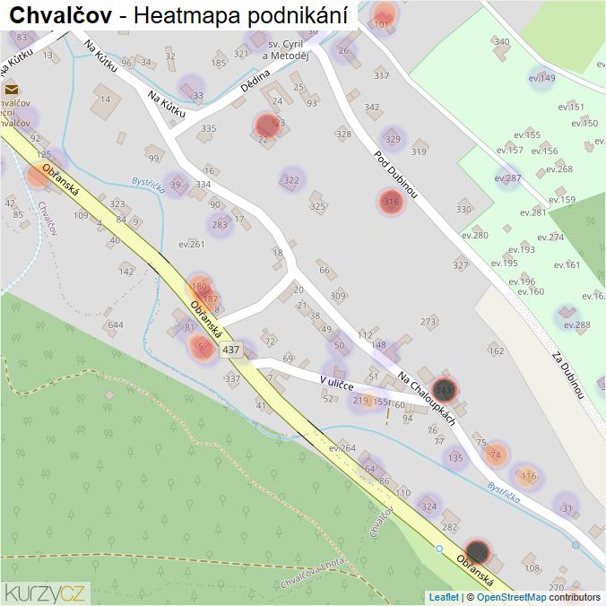 Mapa Chvalčov - Firmy v části obce.