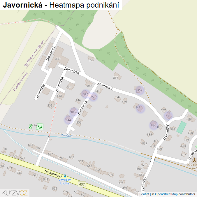 Mapa Javornická - Firmy v ulici.