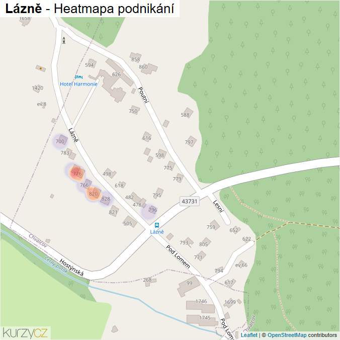 Mapa Lázně - Firmy v ulici.
