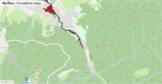 Na Říce - záplavové mapy stoleté vody