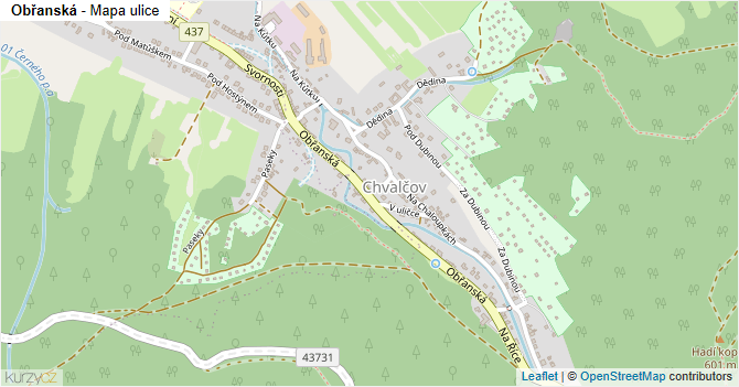 Obřanská - mapa ulice