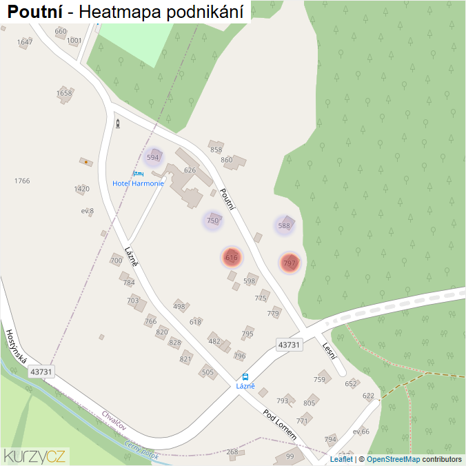 Mapa Poutní - Firmy v ulici.