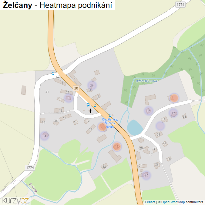 Mapa Želčany - Firmy v části obce.