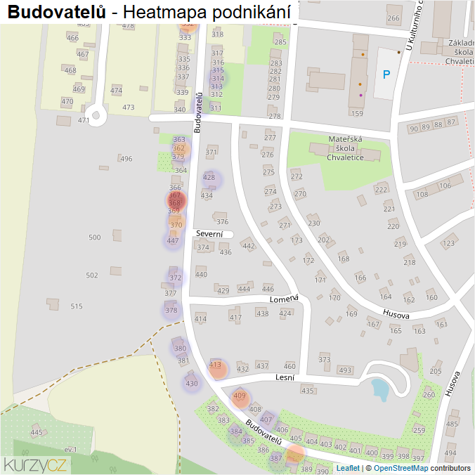 Mapa Budovatelů - Firmy v ulici.