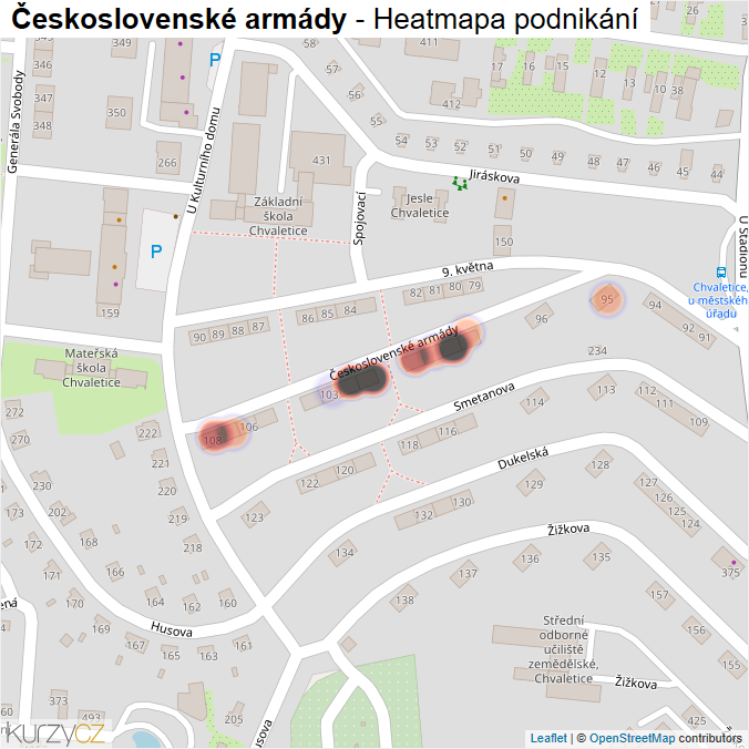 Mapa Československé armády - Firmy v ulici.