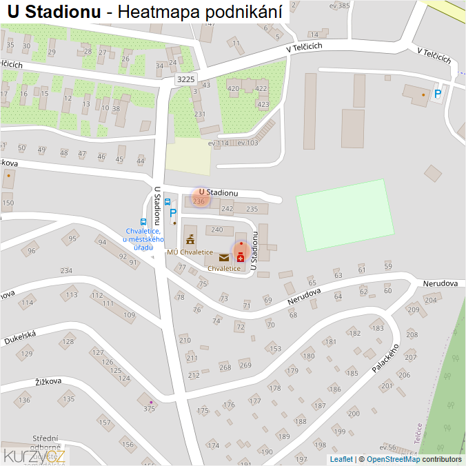 Mapa U Stadionu - Firmy v ulici.