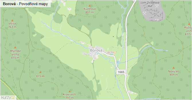 Borová - záplavové mapy stoleté vody