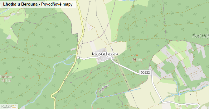 Lhotka u Berouna - záplavové mapy stoleté vody