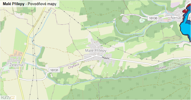 Malé Přílepy - záplavové mapy stoleté vody