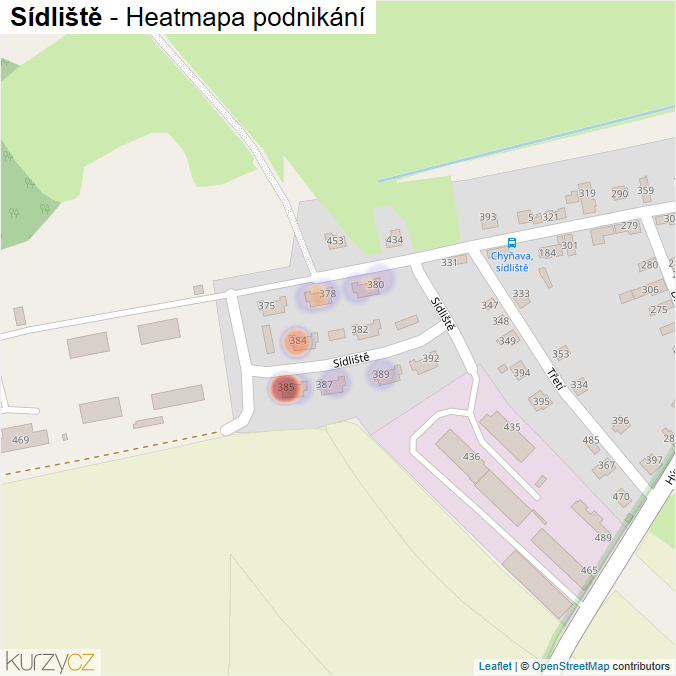Mapa Sídliště - Firmy v ulici.