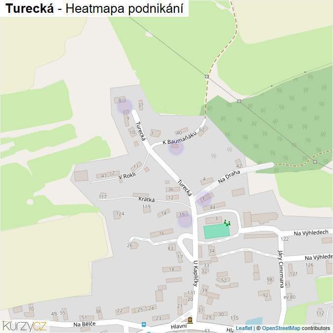 Mapa Turecká - Firmy v ulici.