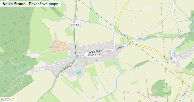 Velká Strana - záplavové mapy stoleté vody
