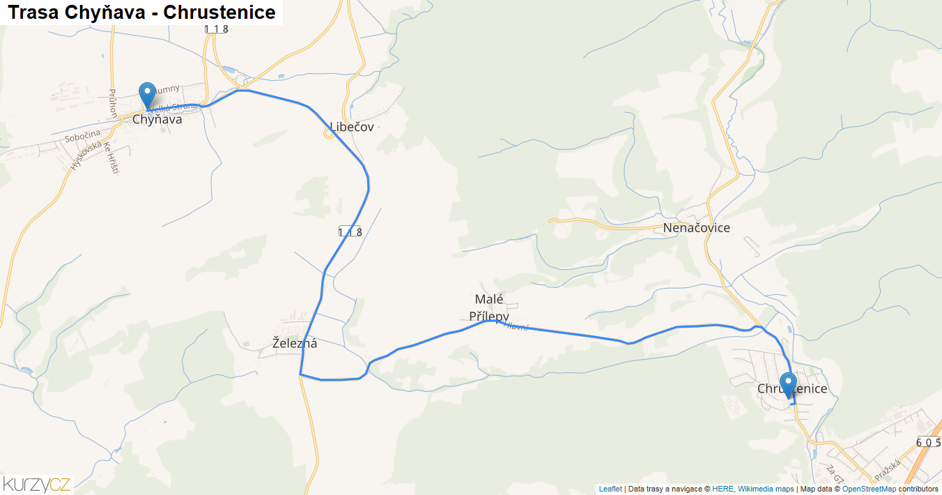Chyňava-Chrustenice, mapa trasy