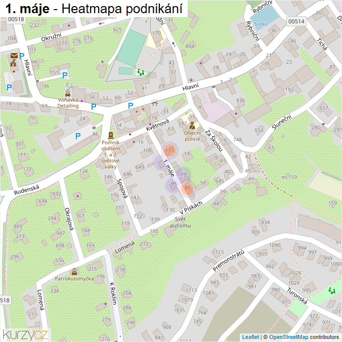 Mapa 1. máje - Firmy v ulici.