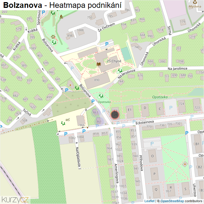 Mapa Bolzanova - Firmy v ulici.
