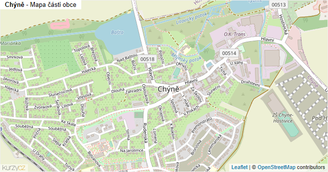 Chýně - mapa části obce