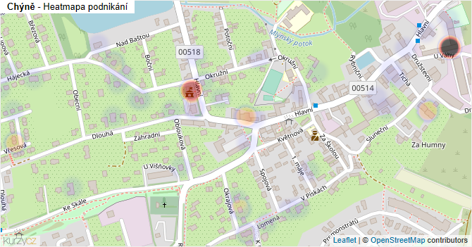 Chýně - mapa podnikání