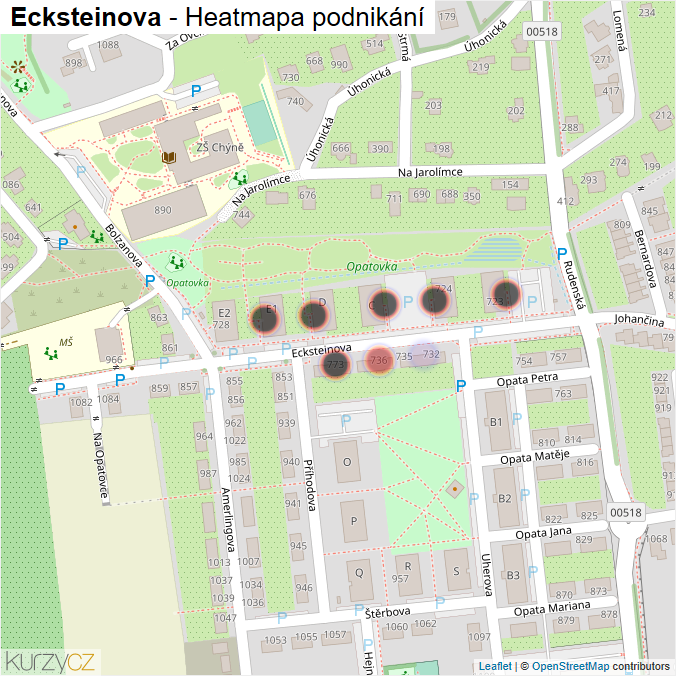 Mapa Ecksteinova - Firmy v ulici.