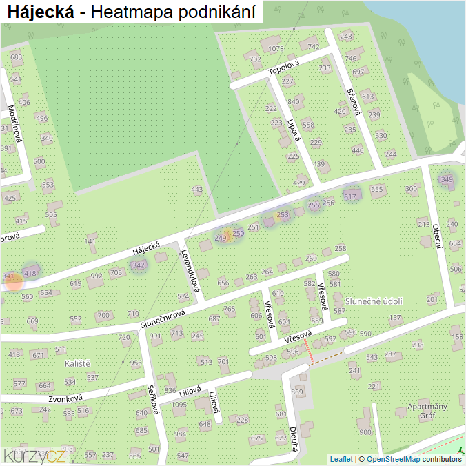 Mapa Hájecká - Firmy v ulici.