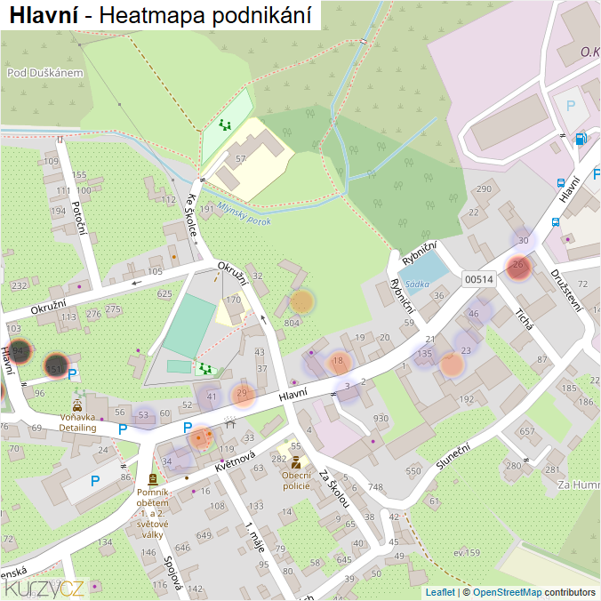 Mapa Hlavní - Firmy v ulici.