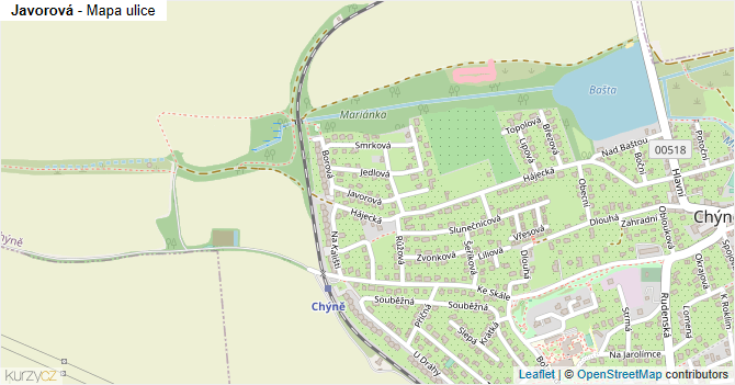 Javorová - mapa ulice