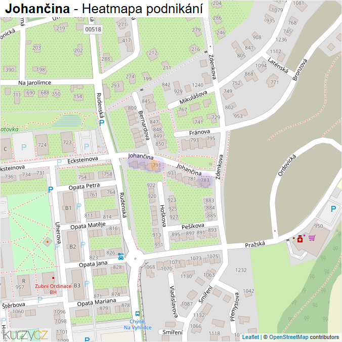 Mapa Johančina - Firmy v ulici.