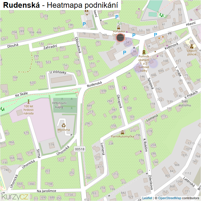 Mapa Rudenská - Firmy v ulici.