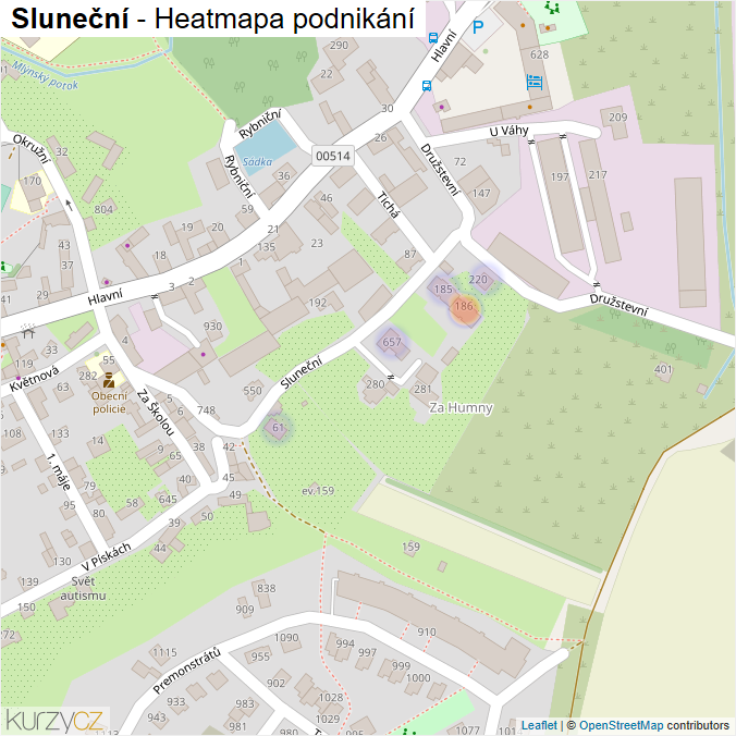 Mapa Sluneční - Firmy v ulici.